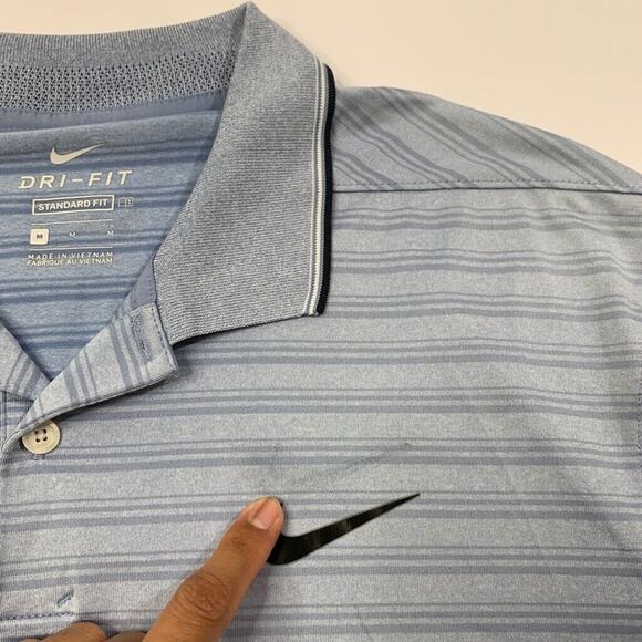 Nike Polo Shirt Mens M Cornflower Candy Blue Dri Fit Vapor Control Stripe Golf - Picture 3 of 10